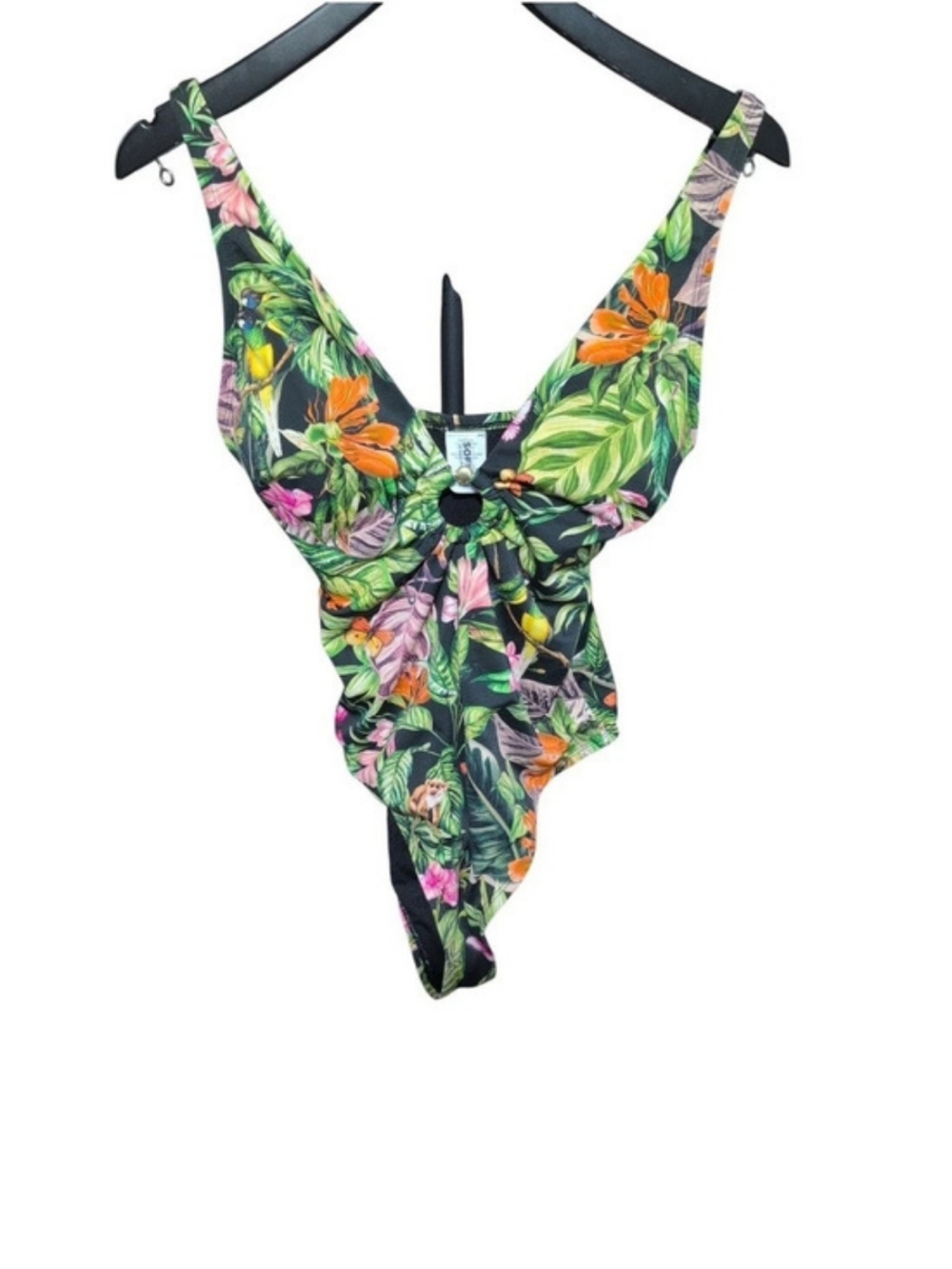 Sofia by Vix Floral One-Piece Swimsuit Black Green Medium NWT